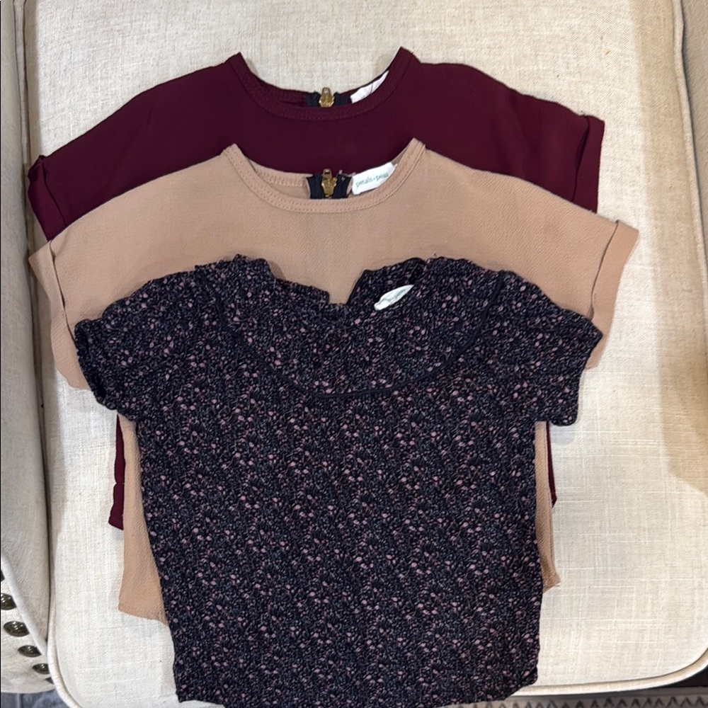 Casual Red and Tan Blouses Set for Everyday Wear